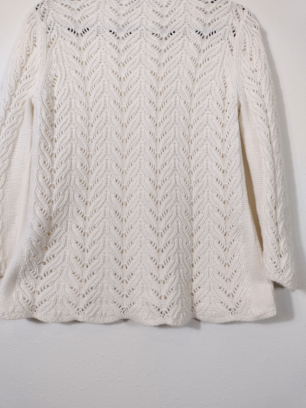 Vintage Talbots Top Button Split Placket Pointelle Knit 7/8 Sleeve Cardigan - Picture 7 of 13